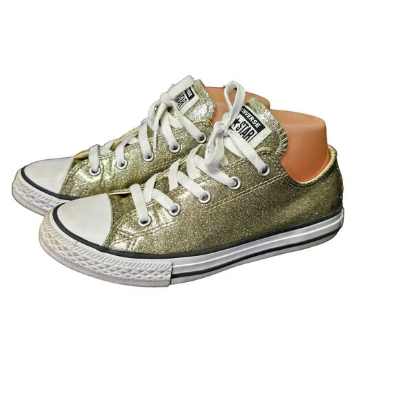 Converse Chuck Taylor Glittery Gold All Star Low Top Sneaker Lace Up Tennis Shoe - Picture 1 of 9